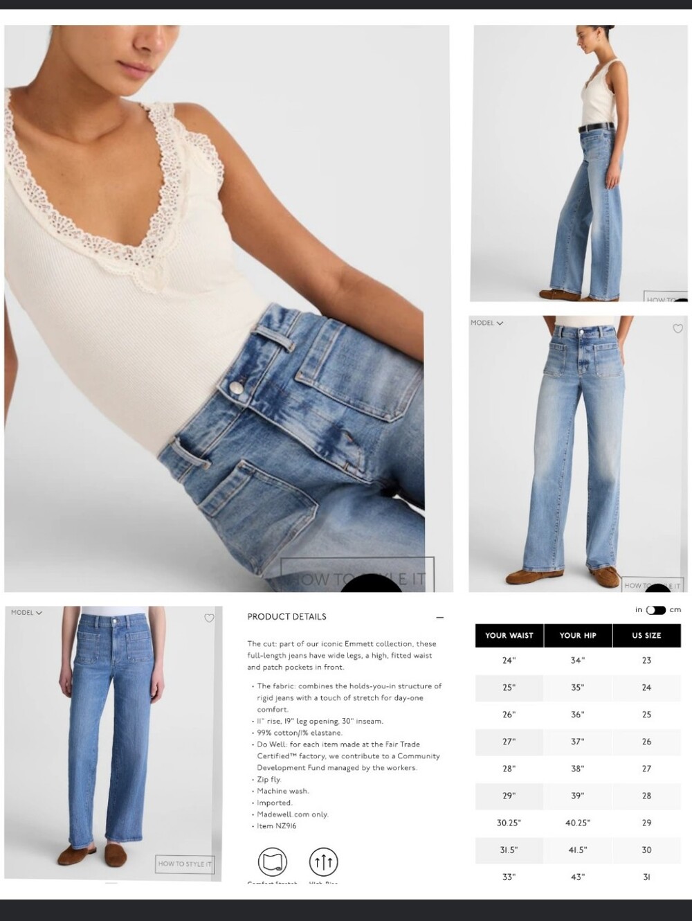 Madewell The Emmett Wide Leg Jeans Light Wash Sailor Fisherman Denim - Picture 16 of 16